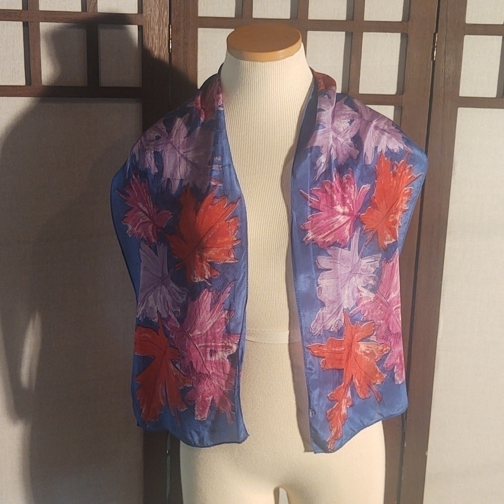 Vintage Vera Autumn Leaves Blue Scarf